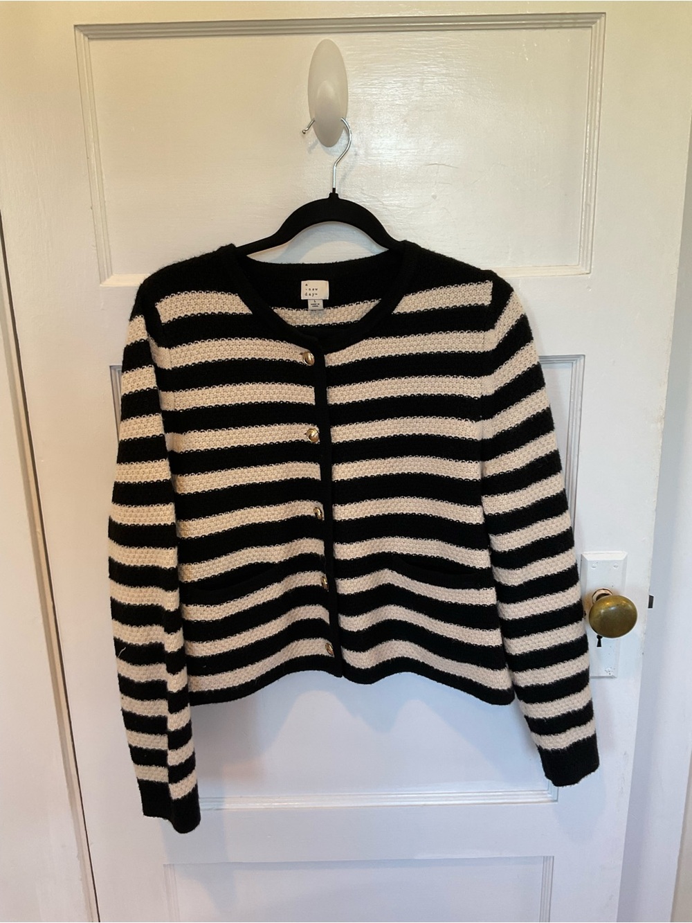 a new day Black and Cream Striped Button Cardigan